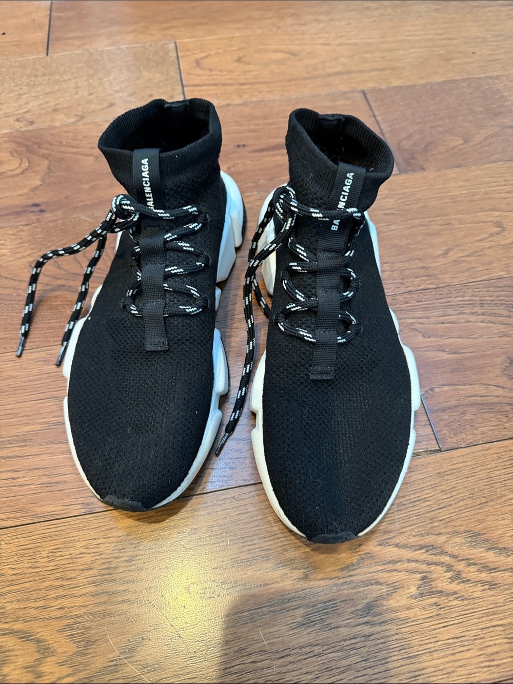AUTHENTIC BALENCIAGA Black Knit Sock Sneakers with White Sole